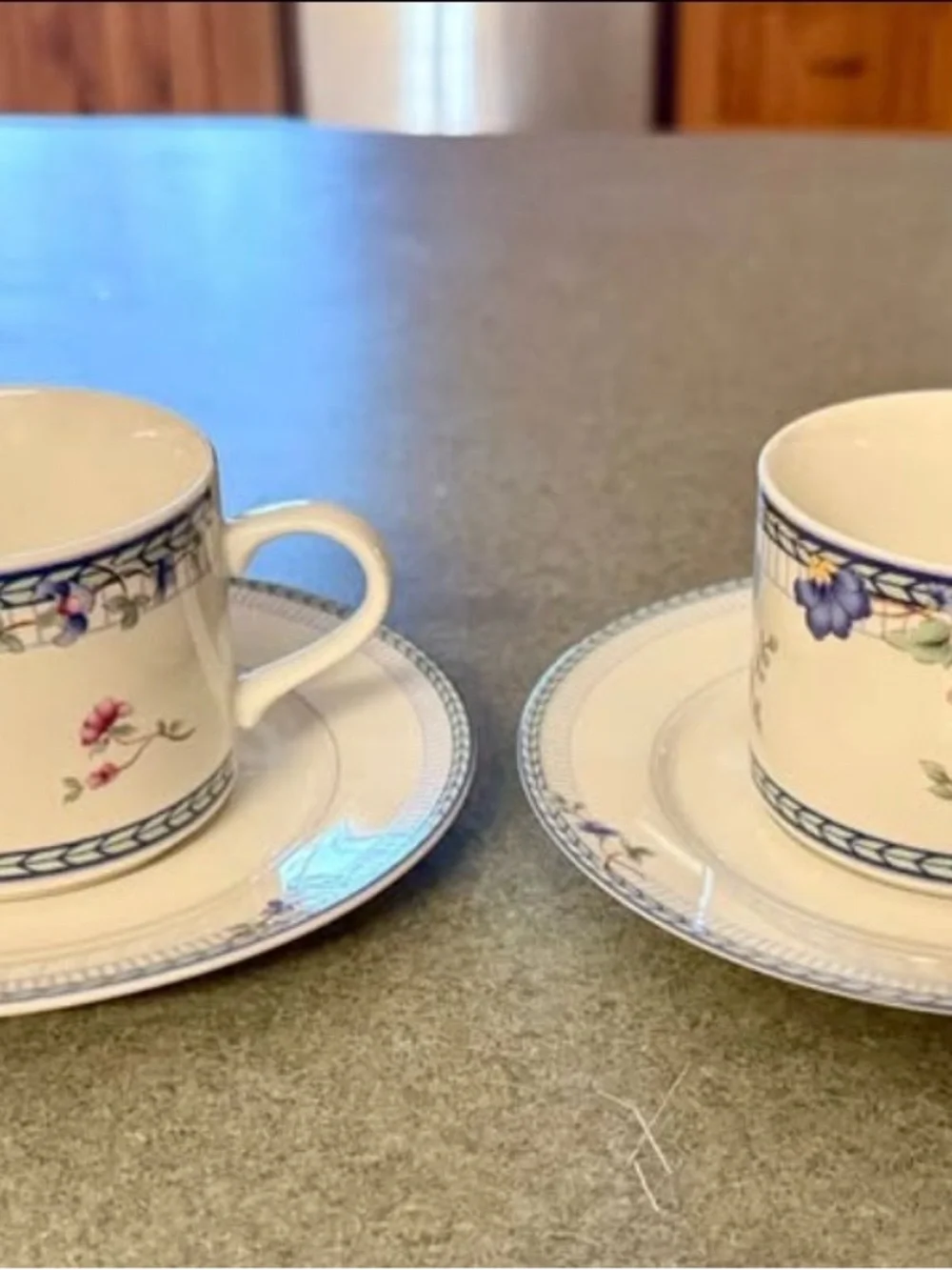 Oneida Fine Porcelain BLUE LATTICE Pattern Coffee Cup & Saucer Set (set of 2)